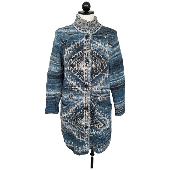 J. Jill Long Cardigan Duster Southwestern Style Sweater Knit Acrylic Wool Size M - Picture 4 of 12